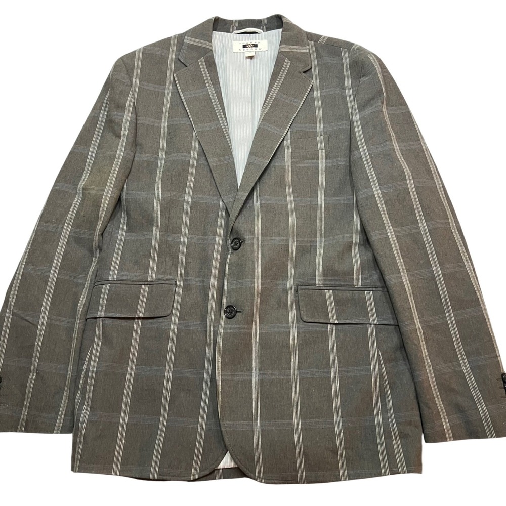 Joseph Abboud Mens Brown Windowpane Plaid Linen Blend Blazer Sport Coat medium